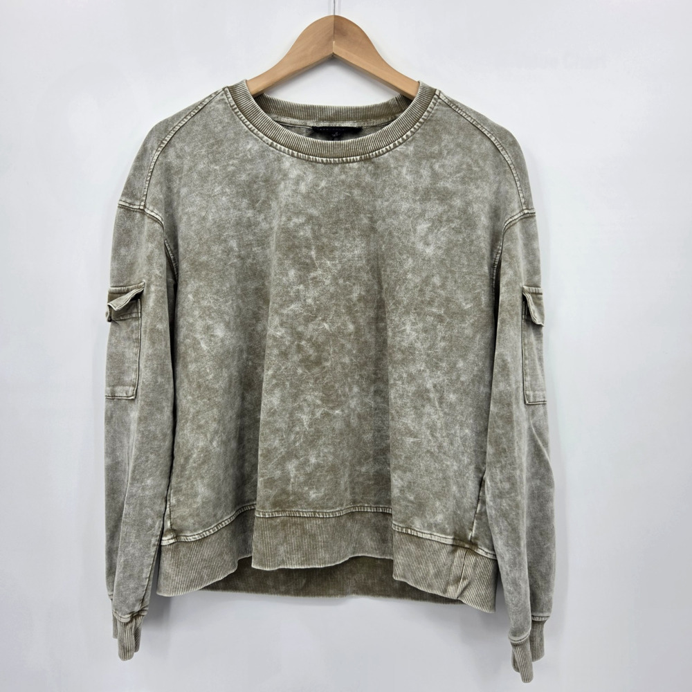 Jane + Delancey Acid Wash Utility Cargo Sleeve Sweatshirt Y2K Streetwear Size M